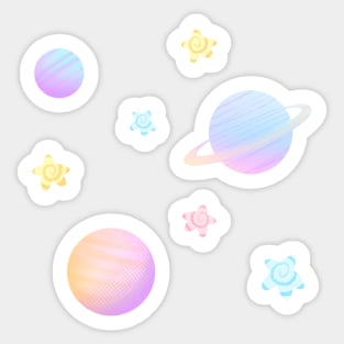 Cute Kawaii Pastel Swirl Star and Planets Sticker